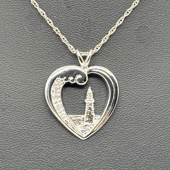 Thomas Kinkade Sterling Silver Pave Diamonds, Beacon of Hope Lighthouse Necklace - Picture 2 of 8